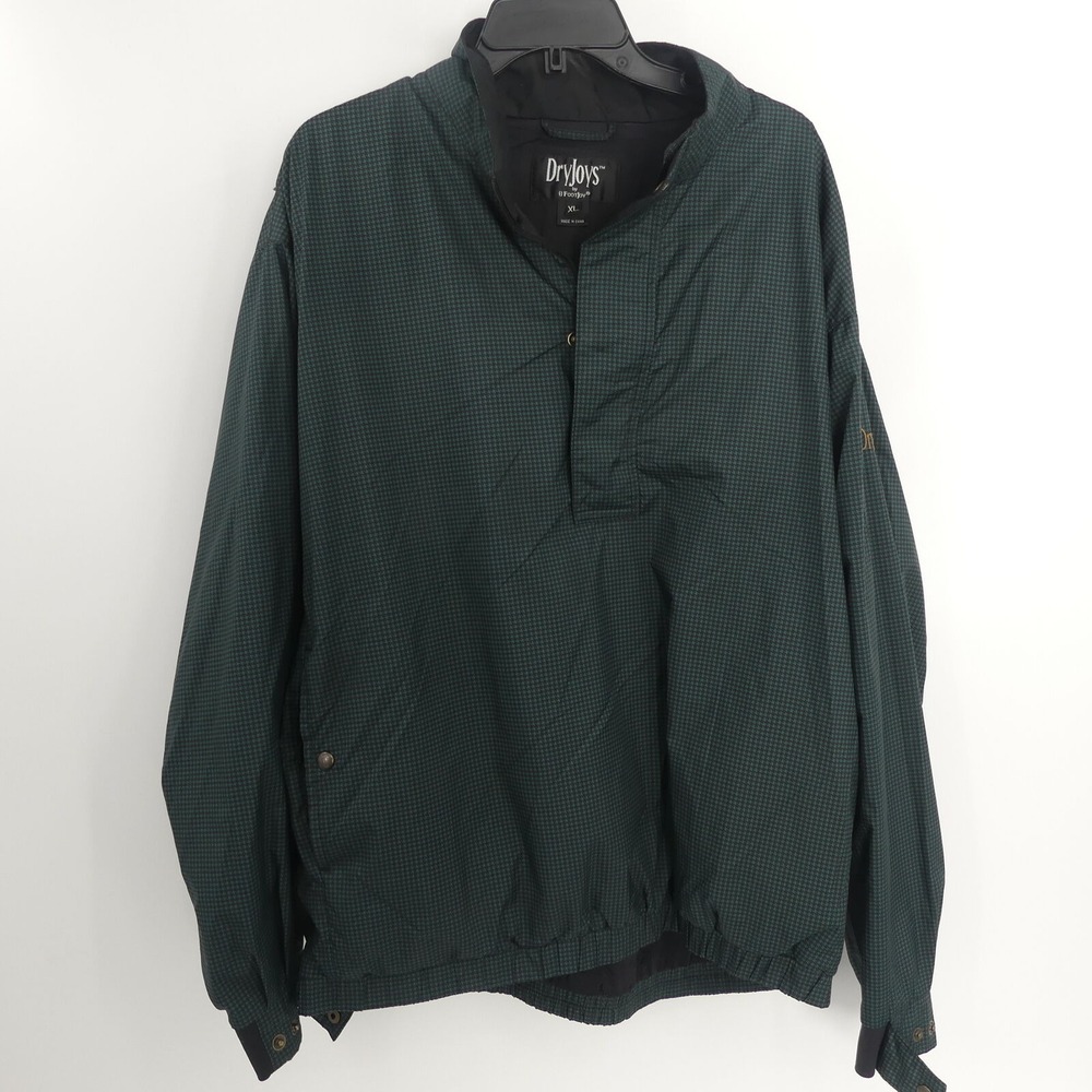 FootJoy DryJoys1/2 Zip Windbreaker Jacket Lined Green Black Houndstooth Men's XL